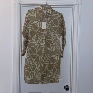 XACUS LEANDRA DONNA TUNIC BUTTON SHIRT IN LEAF PRINT SZ M/L EU 40 NWT